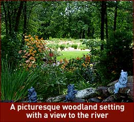 A picturesque woodland setting with a view to the river.